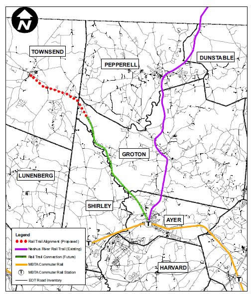 Map showing possible future connection with Nashua River Rail Trail and MBTA.
