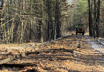 Pulling rails through the woods